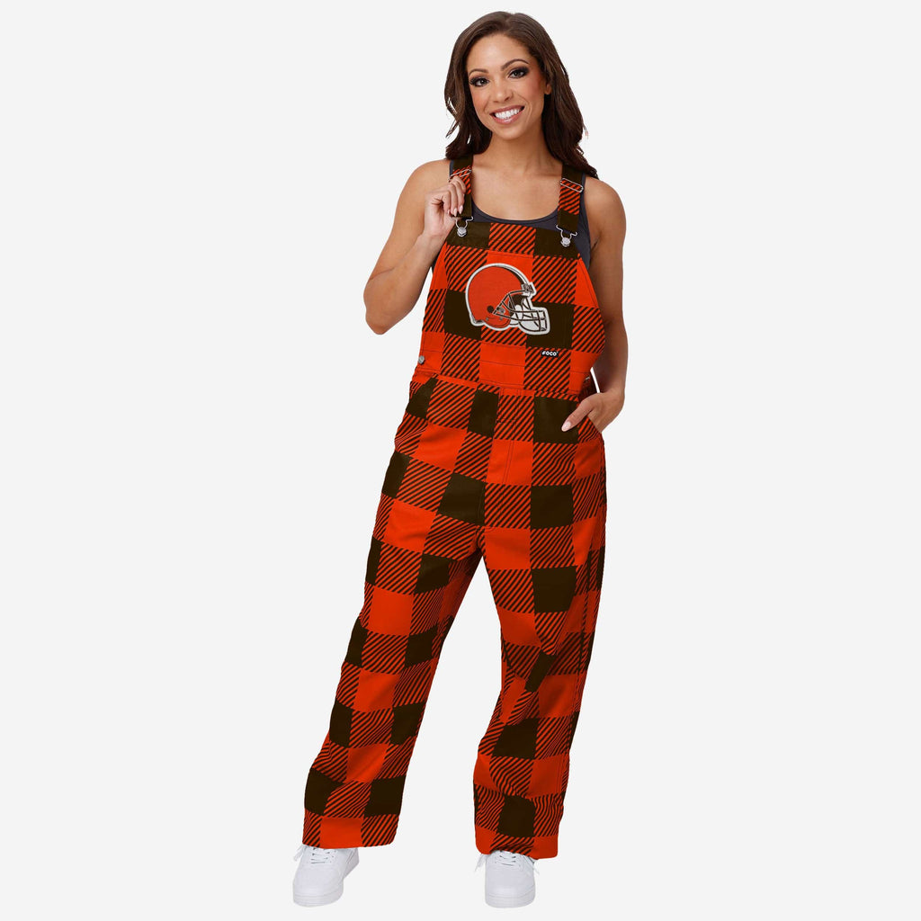 Cleveland Browns Womens Plaid Bib Overalls FOCO XS - FOCO.com