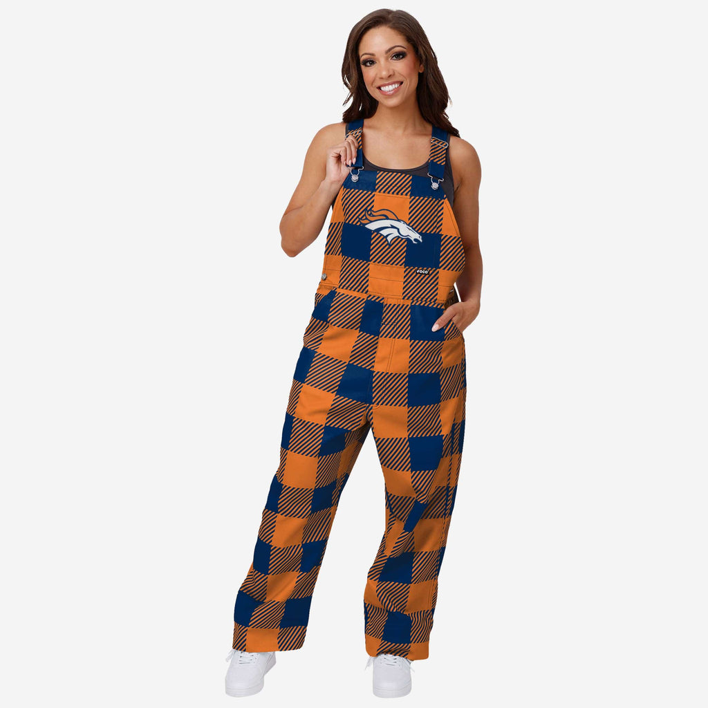 Denver Broncos Womens Plaid Bib Overalls FOCO XS - FOCO.com