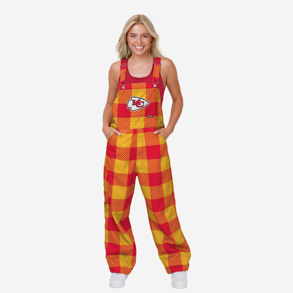 Kansas City Chiefs Womens Plaid Bib Overalls FOCO XS - FOCO.com