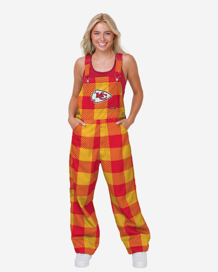 Kansas City Chiefs Womens Plaid Bib Overalls FOCO XS - FOCO.com