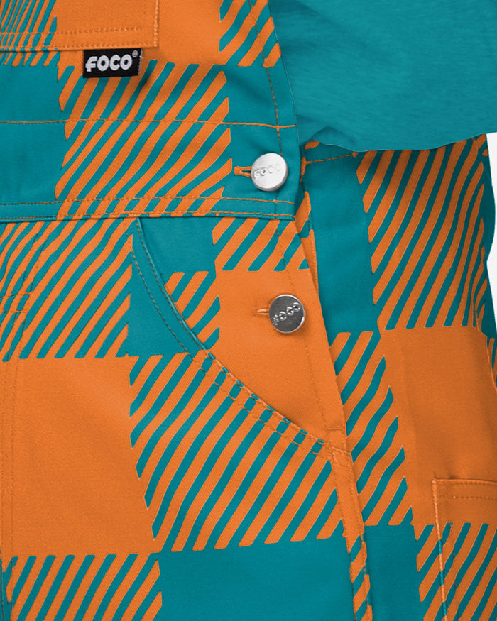 Miami Dolphins Womens Plaid Bib Overalls FOCO - FOCO.com