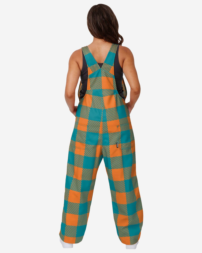 Miami Dolphins Womens Plaid Bib Overalls FOCO - FOCO.com