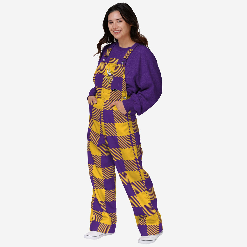 Minnesota Vikings Womens Plaid Bib Overalls FOCO XS - FOCO.com