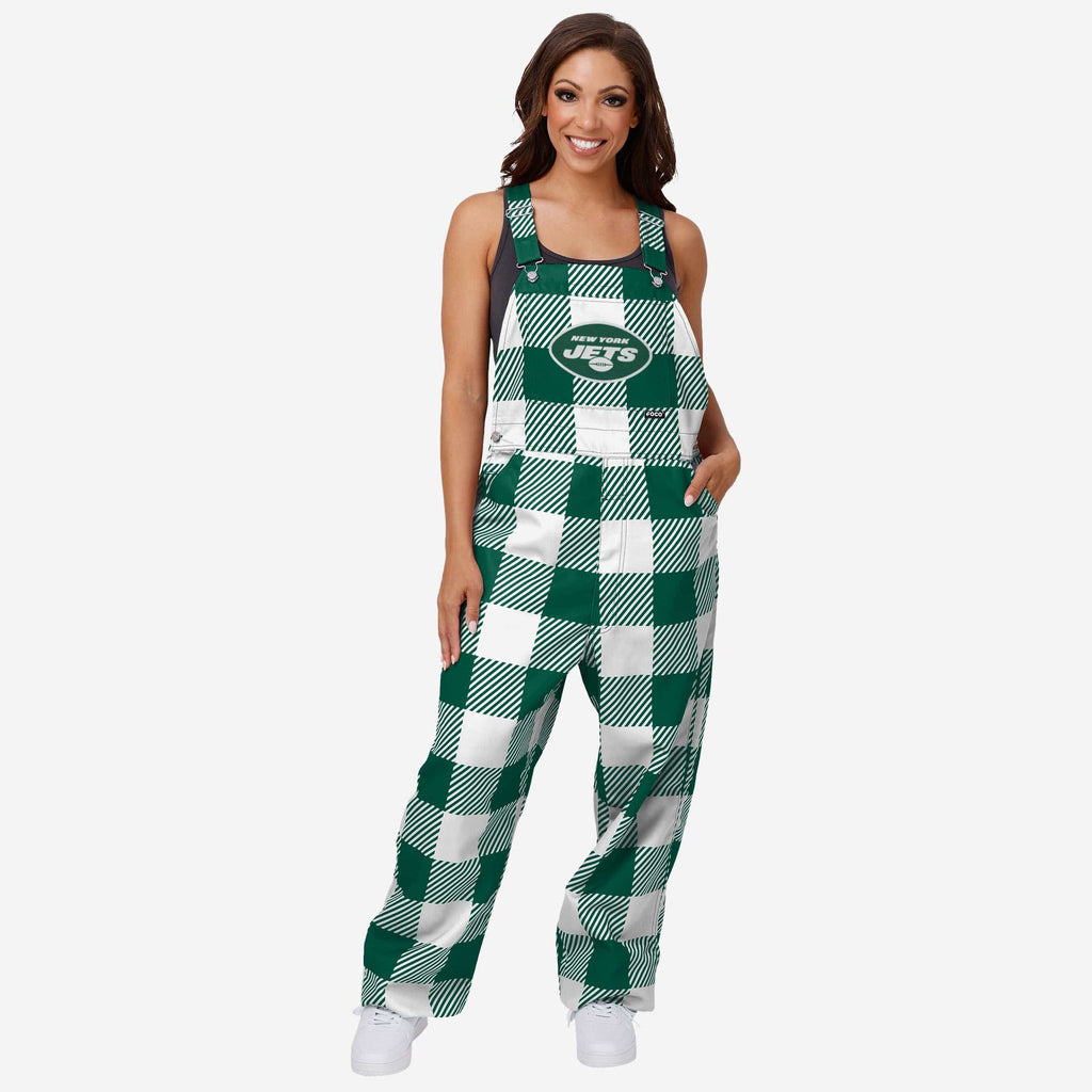 New York Jets Womens Plaid Bib Overalls FOCO XS - FOCO.com