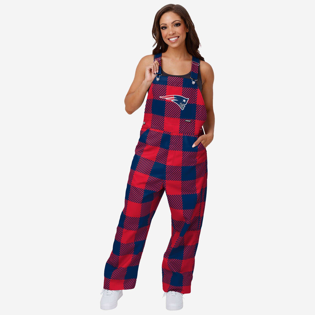 New England Patriots Womens Plaid Bib Overalls FOCO XS - FOCO.com