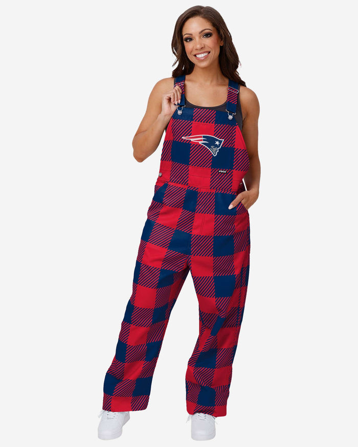 New England Patriots Womens Plaid Bib Overalls FOCO XS - FOCO.com