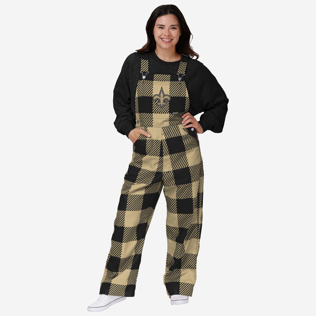 New Orleans Saints Womens Plaid Bib Overalls FOCO XS - FOCO.com