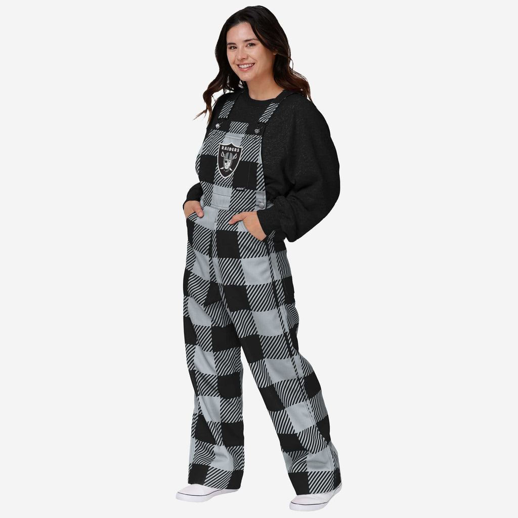 Las Vegas Raiders Womens Plaid Bib Overalls FOCO XS - FOCO.com