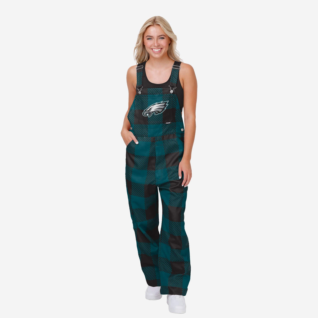 Philadelphia Eagles Womens Plaid Bib Overalls FOCO XS - FOCO.com