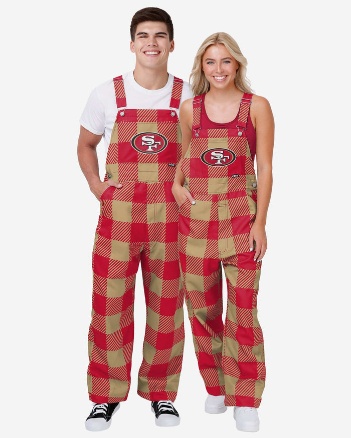 San Francisco 49ers Womens Plaid Bib Overalls FOCO - FOCO.com