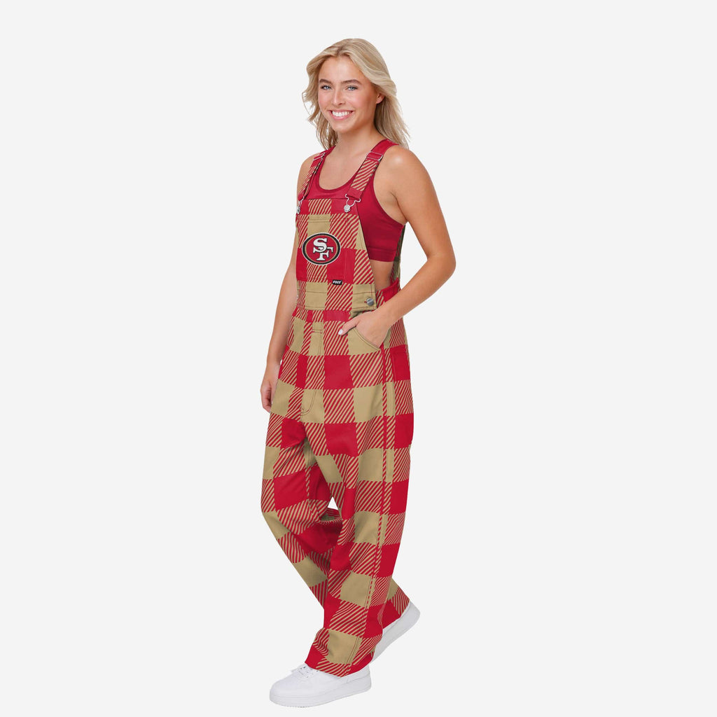 San Francisco 49ers Womens Plaid Bib Overalls FOCO XS - FOCO.com