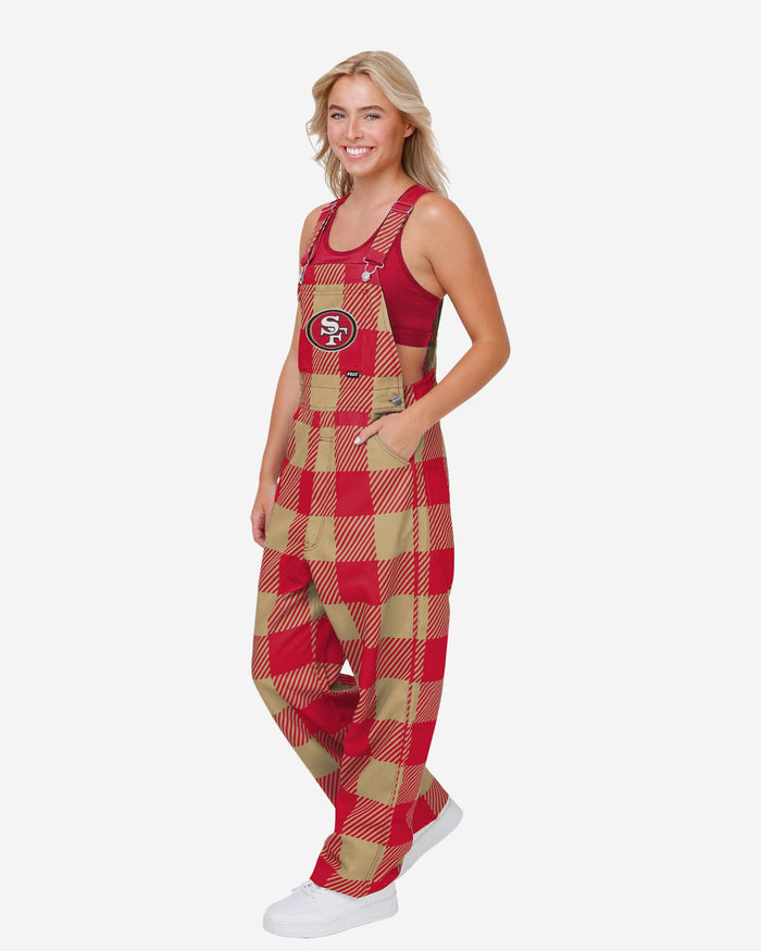 San Francisco 49ers Womens Plaid Bib Overalls FOCO XS - FOCO.com