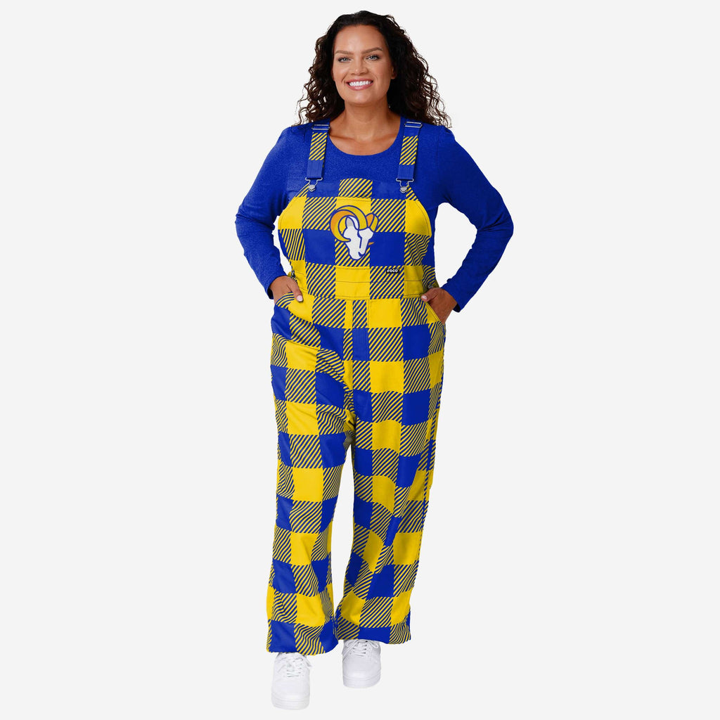 Los Angeles Rams Womens Plaid Bib Overalls FOCO XS - FOCO.com