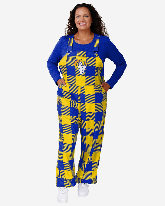 Los Angeles Rams Womens Plaid Bib Overalls FOCO XS - FOCO.com