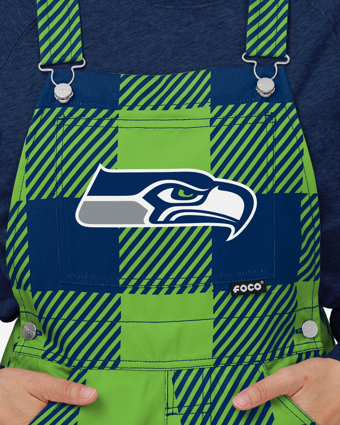 Seattle Seahawks Womens Plaid Bib Overalls FOCO - FOCO.com