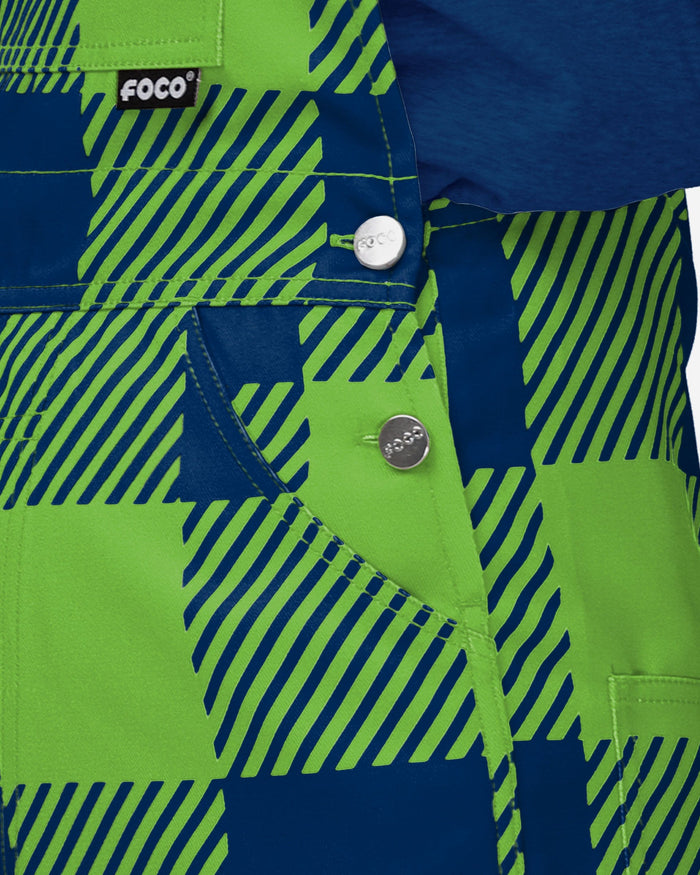 Seattle Seahawks Womens Plaid Bib Overalls FOCO - FOCO.com