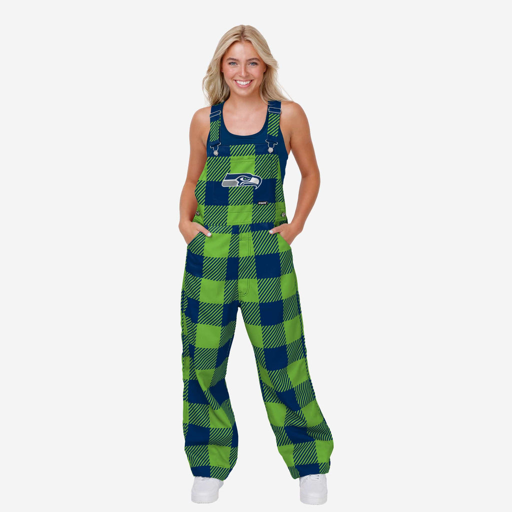 Seattle Seahawks Womens Plaid Bib Overalls FOCO XS - FOCO.com