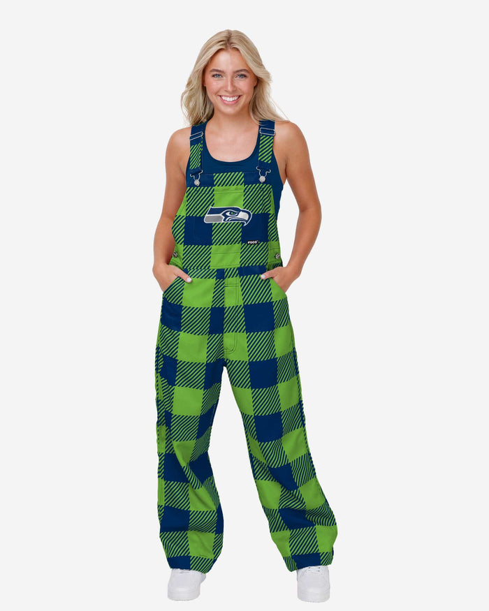 Seattle Seahawks Womens Plaid Bib Overalls FOCO XS - FOCO.com