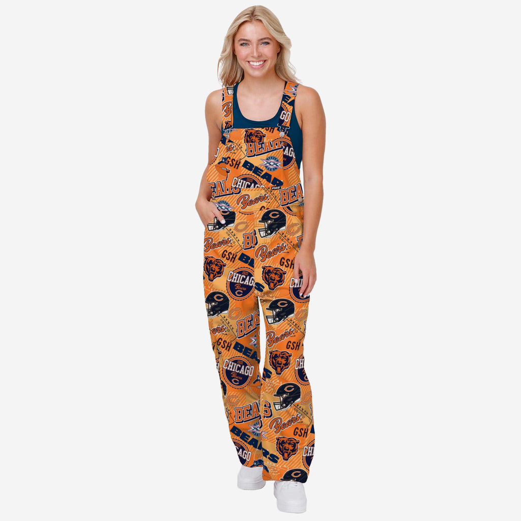 Chicago Bears Womens Historic Print Bib Overalls FOCO XS - FOCO.com