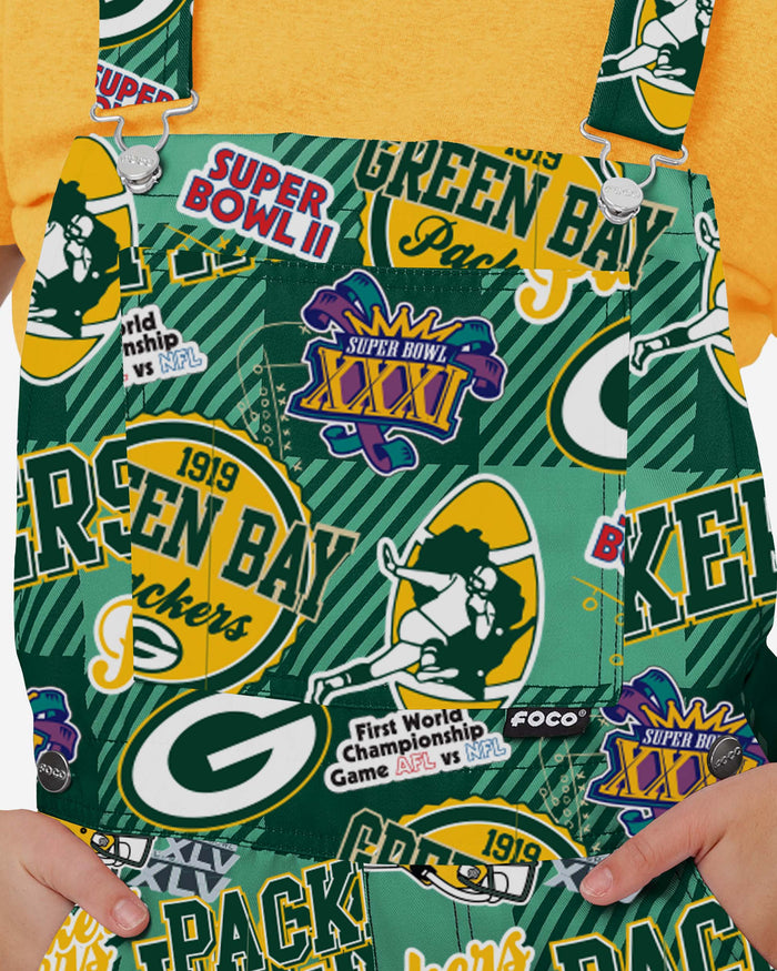 Green Bay Packers Womens Historic Print Bib Overalls FOCO - FOCO.com