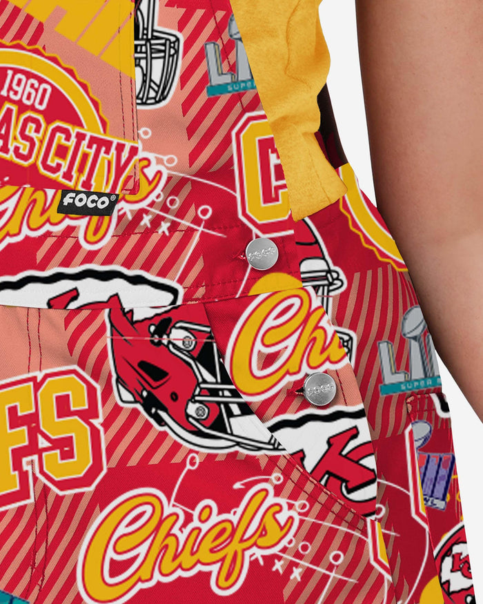 Kansas City Chiefs Womens Historic Print Bib Overalls FOCO - FOCO.com