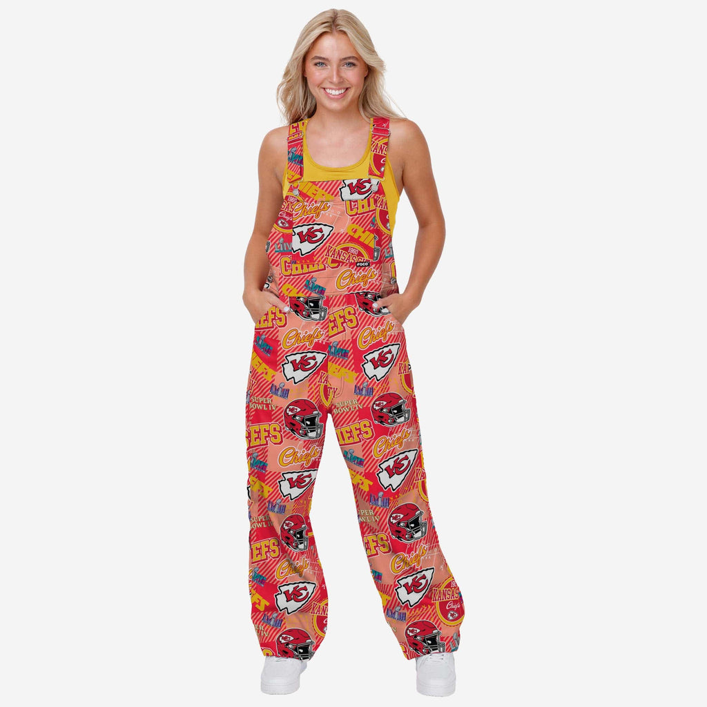 Kansas City Chiefs Womens Historic Print Bib Overalls FOCO XS - FOCO.com