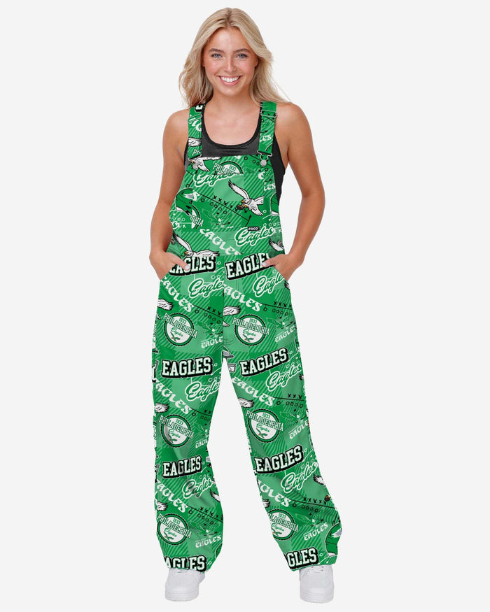 Philadelphia Eagles Womens Historic Print Bib Overalls FOCO XS - FOCO.com