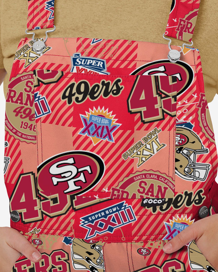 San Francisco 49ers Womens Historic Print Bib Overalls FOCO - FOCO.com