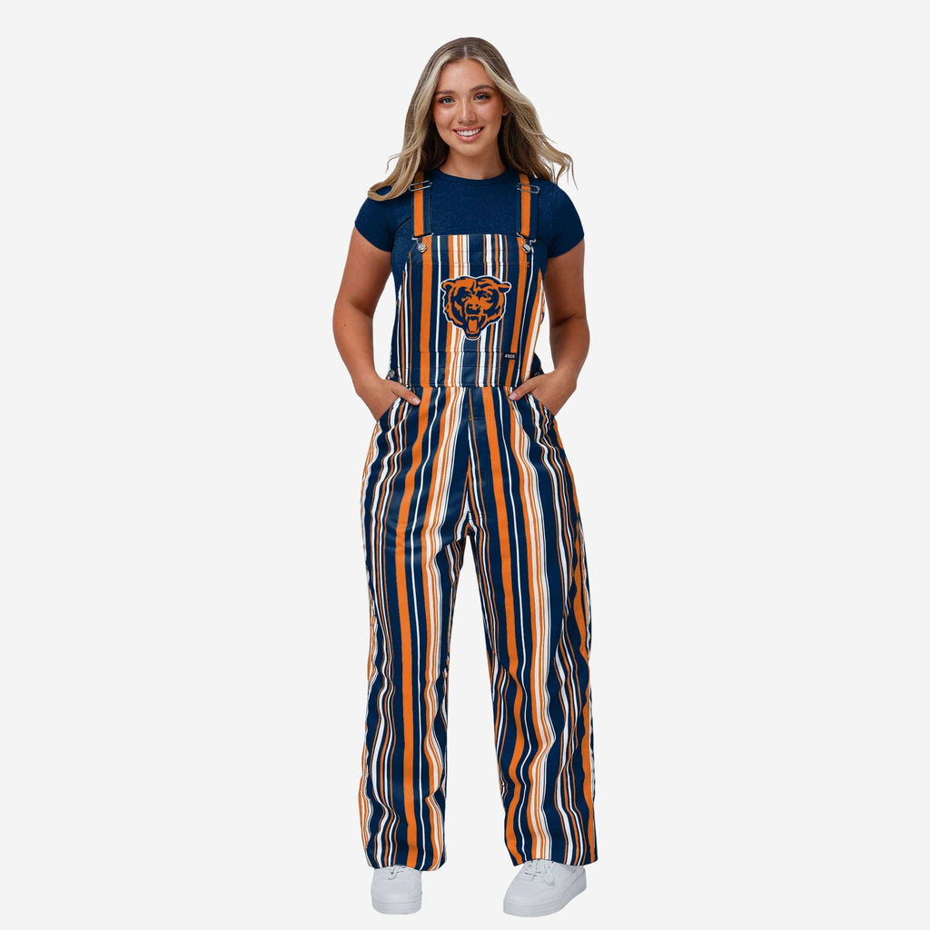 Chicago Bears Womens Hyper Stripe Bib Overalls FOCO XS - FOCO.com