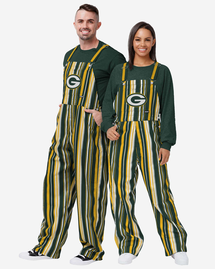 Green Bay Packers Womens Hyper Stripe Bib Overalls FOCO - FOCO.com