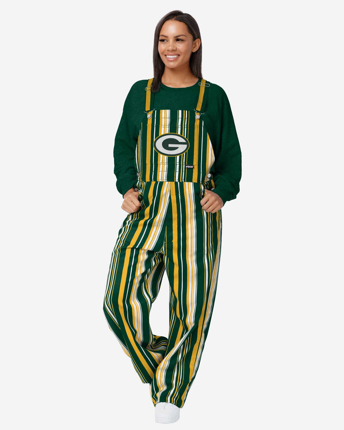 Green Bay Packers Womens Hyper Stripe Bib Overalls FOCO XS - FOCO.com