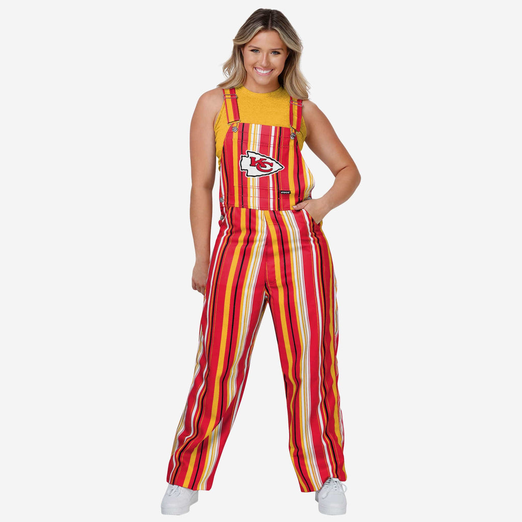 Kansas City Chiefs Womens Hyper Stripe Bib Overalls FOCO XS - FOCO.com