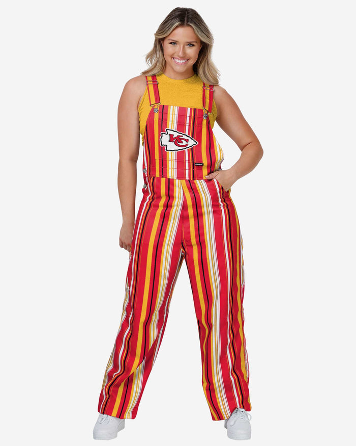 Kansas City Chiefs Womens Hyper Stripe Bib Overalls FOCO XS - FOCO.com