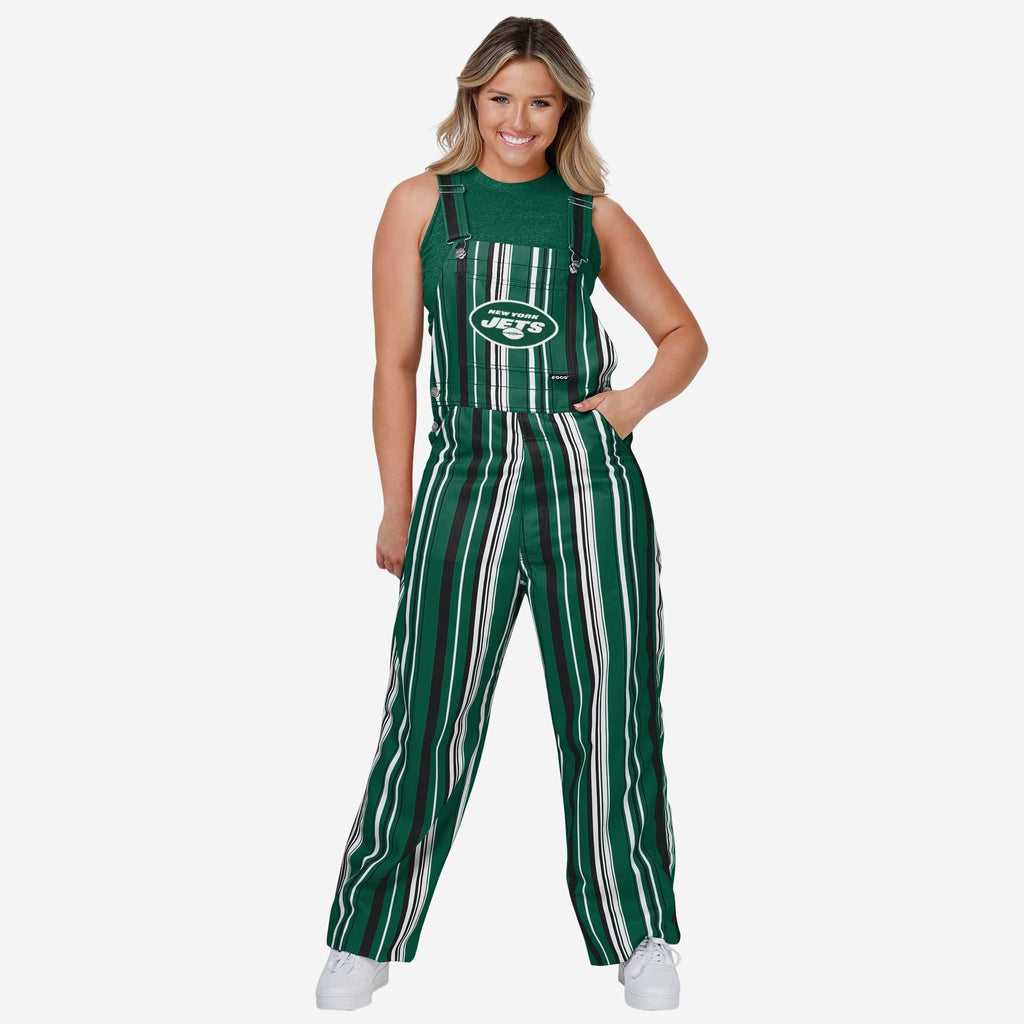 New York Jets Womens Hyper Stripe Bib Overalls FOCO XS - FOCO.com