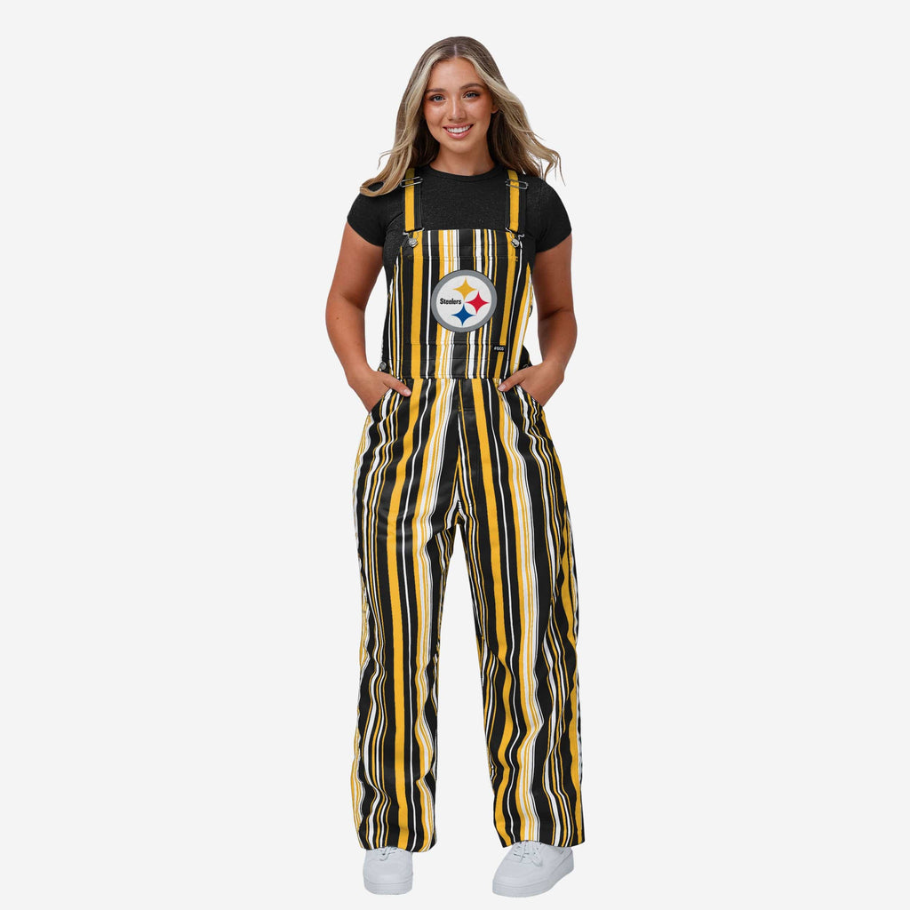 Pittsburgh Steelers Womens Hyper Stripe Bib Overalls FOCO XS - FOCO.com