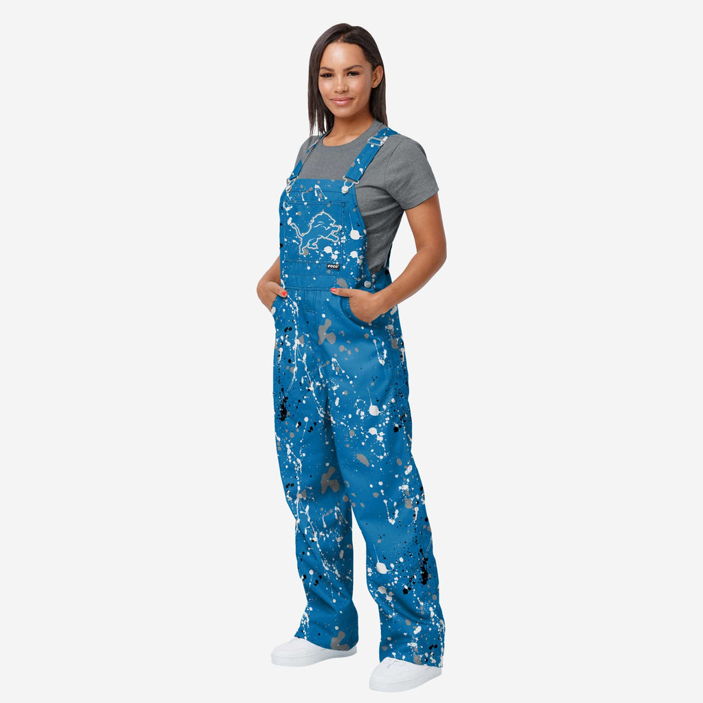 Detroit Lions Womens Paint Splatter Bib Overalls FOCO XS - FOCO.com