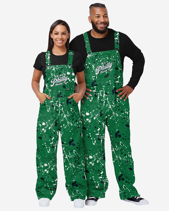 Philadelphia Eagles Womens Kelly Green Paint Splatter Bib Overalls FOCO - FOCO.com