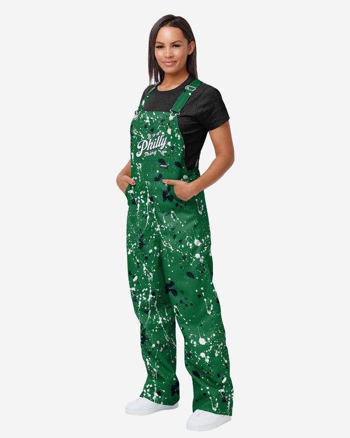 Philadelphia Eagles Womens Kelly Green Paint Splatter Bib Overalls FOCO XS - FOCO.com