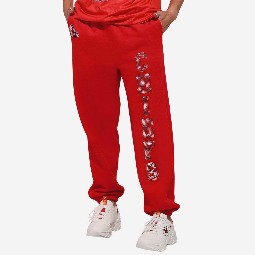 Kansas City Chiefs Womens Big Wordmark Rhinestone Sweatpants FOCO S - FOCO.com