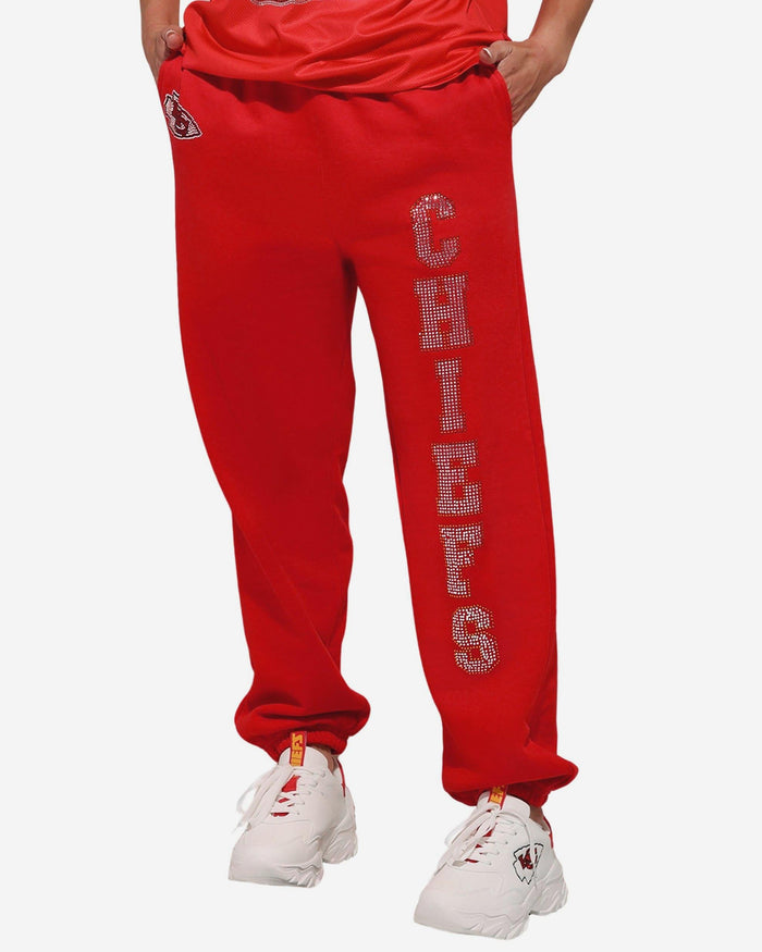 Kansas City Chiefs Womens Big Wordmark Rhinestone Sweatpants FOCO S - FOCO.com