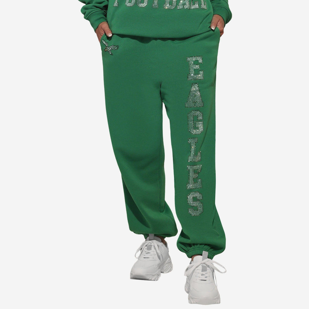 Philadelphia Eagles Retro Womens Big Wordmark Rhinestone Sweatpants FOCO S - FOCO.com