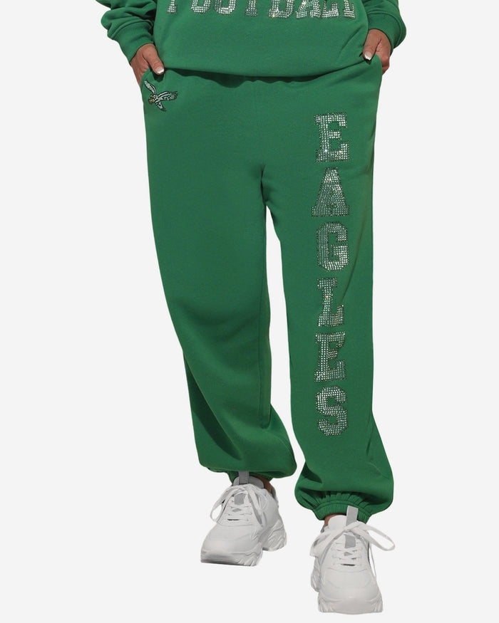 Philadelphia Eagles Retro Womens Big Wordmark Rhinestone Sweatpants FOCO S - FOCO.com