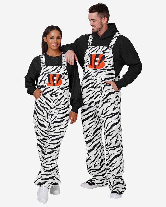 Cincinnati Bengals Womens White Tiger Stripe Thematic Bib Overalls FOCO - FOCO.com