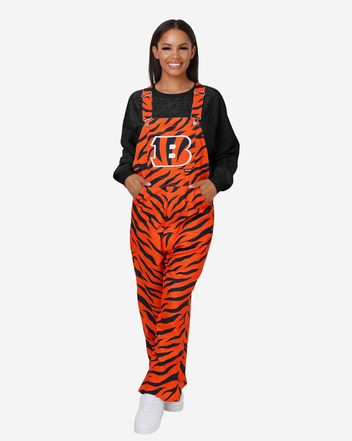 Cincinnati Bengals Womens Tiger Stripe Thematic Bib Overalls FOCO XS - FOCO.com