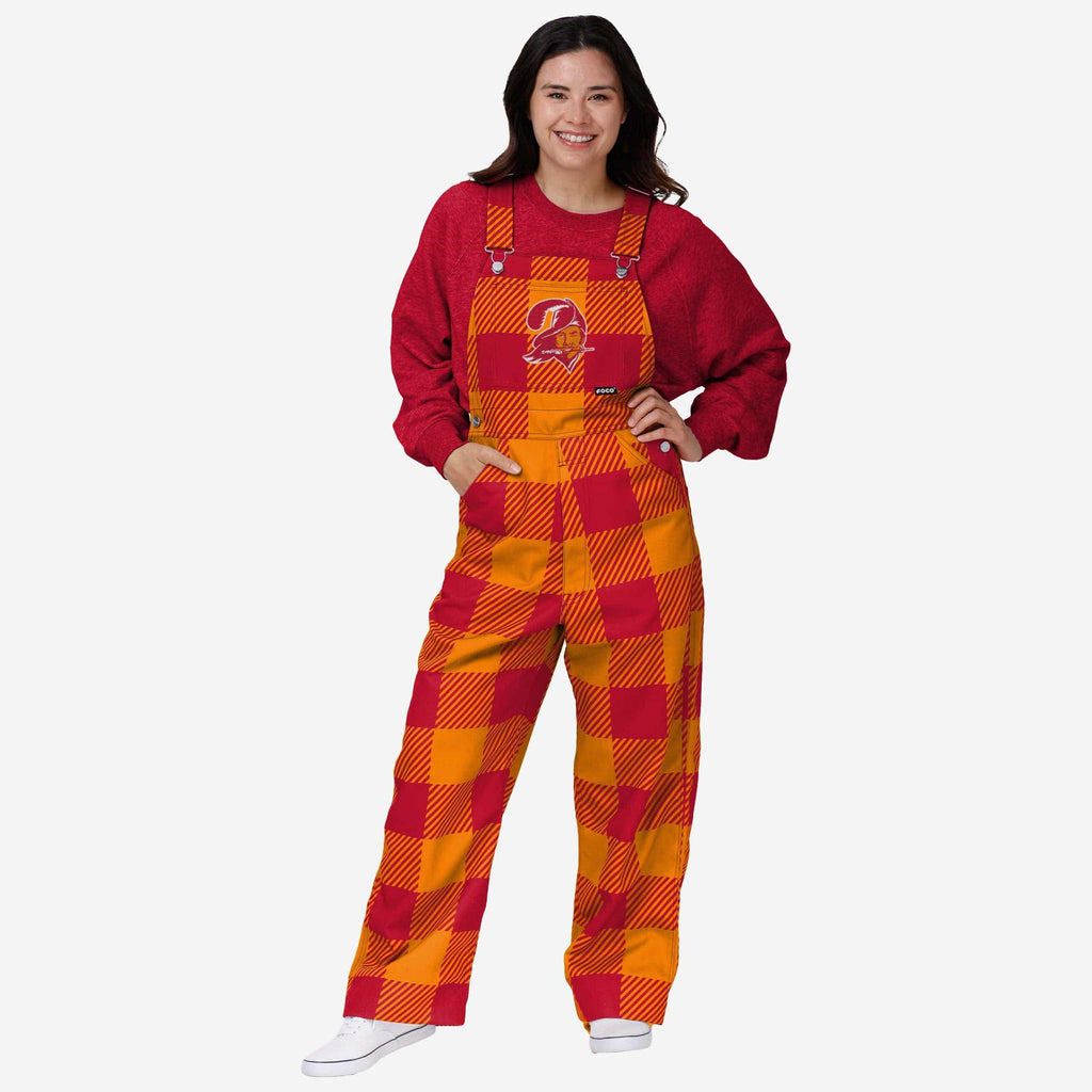 Tampa Bay Buccaneers Womens Creamsicle Plaid Thematic Bib Overalls FOCO XS - FOCO.com