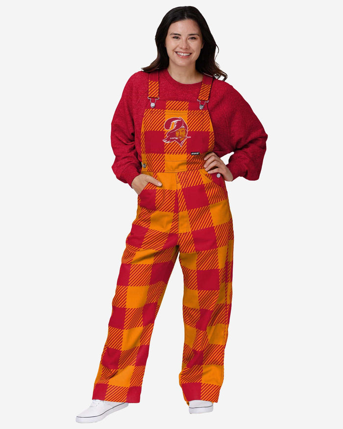 Tampa Bay Buccaneers Womens Creamsicle Plaid Thematic Bib Overalls FOCO XS - FOCO.com