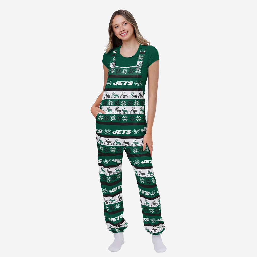 New York Jets Womens Ugly Home Gating Bib Overalls FOCO XS - FOCO.com