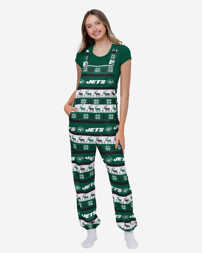 New York Jets Womens Ugly Home Gating Bib Overalls FOCO XS - FOCO.com