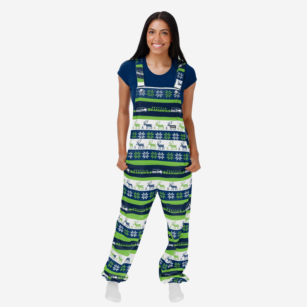 Seattle Seahawks Womens Ugly Home Gating Bib Overalls FOCO XS - FOCO.com