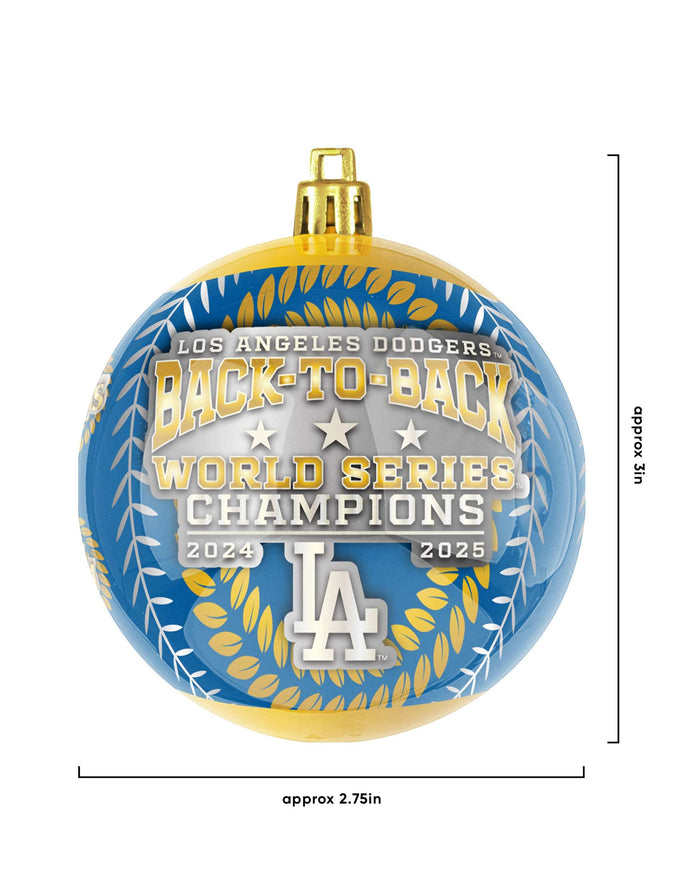 Los Angeles Dodgers 2025 Back To Back World Series Champions 5 Pack Shatterproof Ball Ornament Set